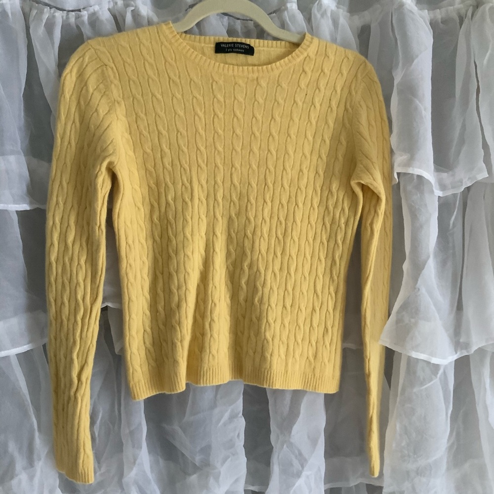 Valerie Stevens yellow cashmere cable knit sweater